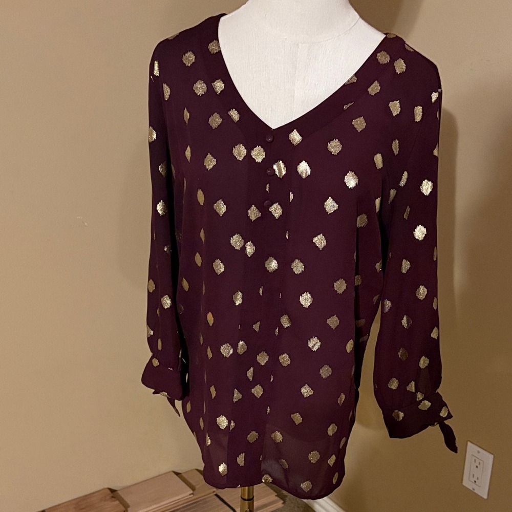 Chic Burgundy Blouse with Gold Accents